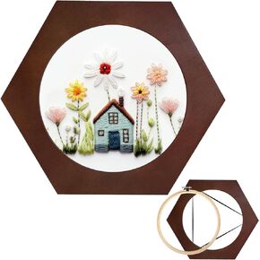 XEmbro 8 Inch Wood Embroidery Hoop Frame, Round Wood Embroidery Display with 8 Inch Embroidery Hoop for Finished Cross Stitch or DIY Art Craft Sewing Ornaments