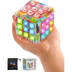 Power Your Fun Cubik LED Flashing Cube Memory Game - Electronic Handheld Game, 5 Brain Memory Games for Kids STEM Sensory Toys Brain Play Puzzle Fidget Light Up Cube Stress Relief Fidget Toy (Tie Dye)