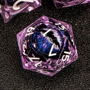 KERWELLSI Float Dragon Eye DND Dice Set D&D, 7Pcs Resin Sharp Edge Liquid Core Role Playing Dice with Gift Box, Polyhedral Dungeons and Dragons RPG D and D Dice D20 D12 D10 D8 D6 D4