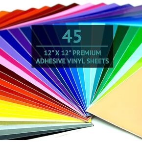 Bright Idea Adhesive Vinyl Sheets, Vinyl for Cricut - 45 Pack 12"x12"- Permanent Vinyl Sheets, Assorted Colors (Glossy, Matte, Metallic) Permanent Vinyl Bundle Pack for Crafter - Vinyl for Silhouette
