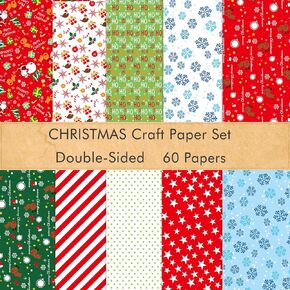 FEPITO 45 Sheets Christmas Pattern Paper Set, A4 Christmas Decorative Paper for DIY Scrapbook Card Making decoration, 10 Designs