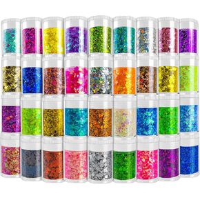 Holographic Chunky and Fine Glitter Mix, 45 Colors Festival Sequins & Glitter Powder, Iridescent Glitter Flakes, Cosmetic Face Body Eye Hair Nail Art Resin Tumbler Loose Glitter