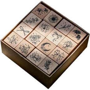 Huralona 16pcs Wooden Rubber Stamps Set Vintage Decorative Mounted Rubber Stamp Plant Flower Animal Pattern DIY Wood Rubber Stamp for Journaling Craft Scrapbooking Diary (Butterflies)