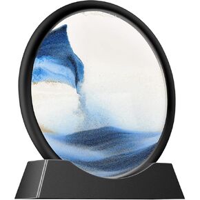 TKTM Liquid Motion Sandscape Round Moving Sand Art Sensory Toy Fidget Home Office Desktop Decoration (Blue, 7-in)