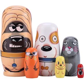 Yoption 5Pcs Russian Matryoshka Dolls Handmade Wooden Rabbit Bunny Nesting Dolls Set for Kids Christmas Easter Birthday Toy Gift Home Decoration (Rabbit)
