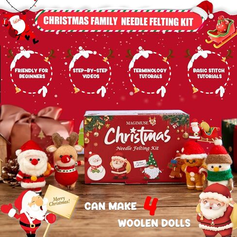 MAGIMUSE Needle Felting Kit, Needle Felting Starter Kit with Basic Felt Tools, Christmas Needle Felting Kit for Beginners, DIY Wool Needle Felting Supplies for Christmas Festival Crafts in Kuwait