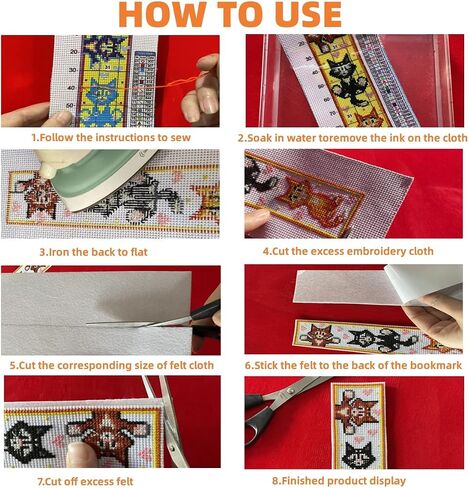 3 PCS Cross Stitch Bookmark Kit,Stamped Bookmarks Cross Stitch Kits for Adults Beginners,DIY Embroidery Bookmarks Cross Stitch Kits,14CT(Cats) in Kuwait