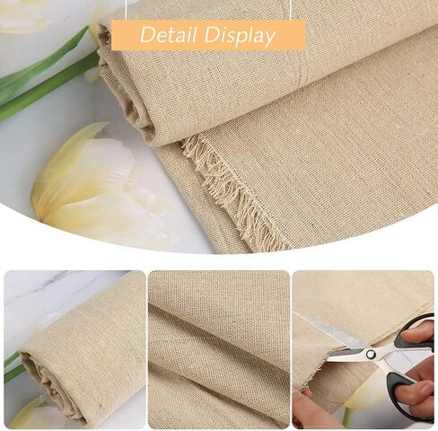 Natural Linen Fabric, Beige Fabric for Decoration 59In x 19In in Kuwait