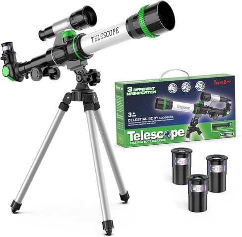 ToyerBee Telescope for Kids, Astronomy Kids Telescope with 3 Eyepieces, Compass & Tabletop Tripod, Portable Refractor Telescope for Astronomy Beginners, Great STEM Space Toys Gift for Kids to See Moon in Kuwait