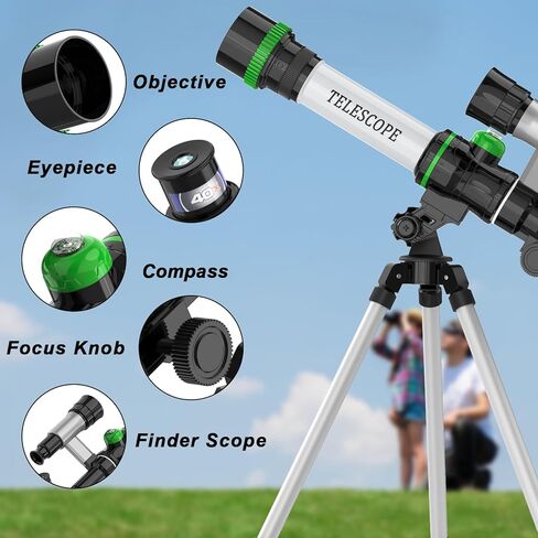 ToyerBee Telescope for Kids, Astronomy Kids Telescope with 3 Eyepieces, Compass & Tabletop Tripod, Portable Refractor Telescope for Astronomy Beginners, Great STEM Space Toys Gift for Kids to See Moon in Kuwait