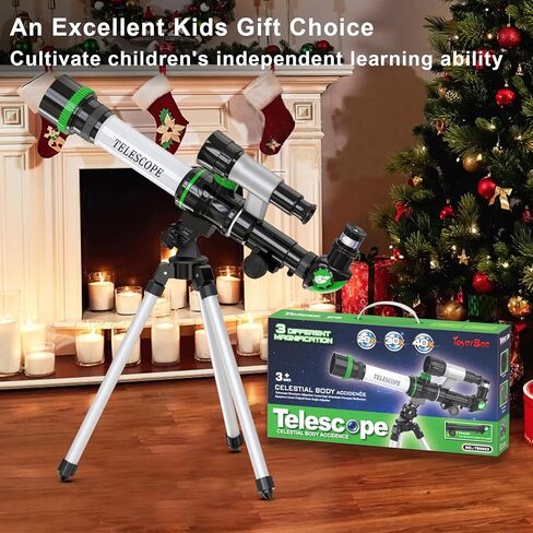 ToyerBee Telescope for Kids, Astronomy Kids Telescope with 3 Eyepieces, Compass & Tabletop Tripod, Portable Refractor Telescope for Astronomy Beginners, Great STEM Space Toys Gift for Kids to See Moon in Kuwait