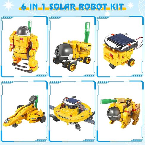 STEM Projects for Kids Ages 8-12 Solar Robot Kit 6-in-1 Space Toys for 10-Year-Old Boy Girl Gift Toys Science Kits Christmas Birthday Gifts for 8 9 10 11 12 Year Old, Yellow in Kuwait