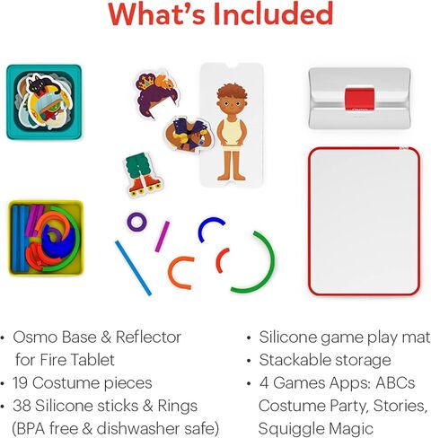Osmo - مجموعة Little Genius Starter للكمبيوتر اللوحي الناري + مغامرة الرياضيات المبكرة - لعبة عيد الحب - 6 ألعاب تعليمية - العد والأشكال والصوتيات - هدايا العلوم والتكنولوجيا والهندسة والرياضيات - الأعمار 3 4 5 (تتضمن قاعدة الكمبيوتر اللوحي) in Kuwait