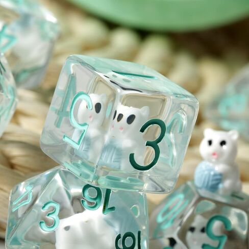 نرد القط DND، DNDND 7 قطع من الراتنج D&D مع حقيبة مخملية للعب الأدوار في الزنزانات والتنينات وألعاب الطاولة (القطط) in Kuwait