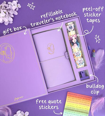 Fayware Creative Scrapbook Journaling Kit - Refillable Traveler's Notebook with Blank, Junk Journal, Bullet Journal, 3 Pre-Cut PET Tapes & Purple Journal Clip. Cute Journal Gift Set for Women in Kuwait