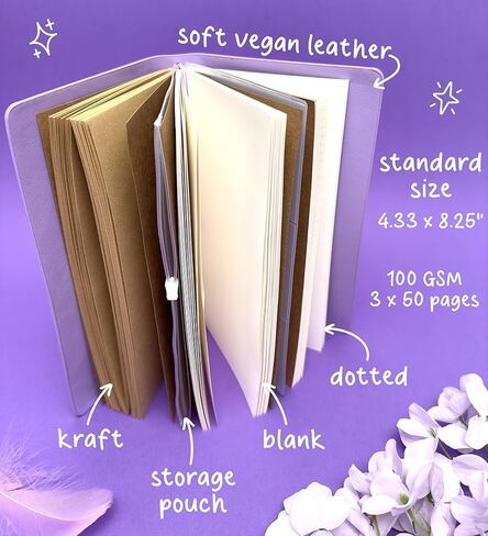 Fayware Creative Scrapbook Journaling Kit - Refillable Traveler's Notebook with Blank, Junk Journal, Bullet Journal, 3 Pre-Cut PET Tapes & Purple Journal Clip. Cute Journal Gift Set for Women in Kuwait