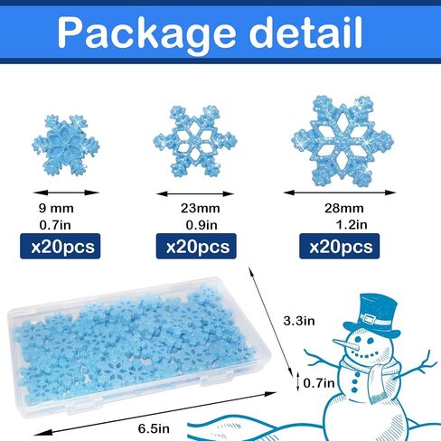 HADDIY Small Snowflakes for Craft,60 Pcs White Glitter Plastic Mini Snowflake for Christmas Embellishments and Winter Party DIY Craft Decoration-3 Different Size in Saudi Arabia