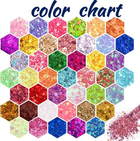 Holographic Chunky and Fine Glitter Mix, 45 Colors Festival Sequins & Powder, Iridescent Flakes, Cosmetic Face Body Eye Hair Nail Art Resin Tumbler Loose Glitter in Saudi Arabia