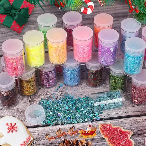 Holographic Chunky and Fine Glitter Mix, 45 Colors Festival Sequins & Powder, Iridescent Flakes, Cosmetic Face Body Eye Hair Nail Art Resin Tumbler Loose Glitter in Saudi Arabia