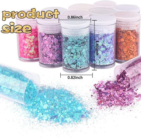 Holographic Chunky and Fine Glitter Mix, 45 Colors Festival Sequins & Powder, Iridescent Flakes, Cosmetic Face Body Eye Hair Nail Art Resin Tumbler Loose Glitter in Saudi Arabia