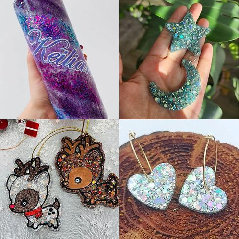 Holographic Chunky and Fine Glitter Mix, 45 Colors Festival Sequins & Powder, Iridescent Flakes, Cosmetic Face Body Eye Hair Nail Art Resin Tumbler Loose Glitter in Saudi Arabia