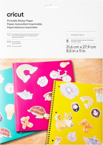 Cricut Printable Sticker Paper - US Letter Size, (8.5in x 11in), Sticker Paper for Printer, Compatible with Cricut Maker, Explore, & Joy Xtra, Craft Stickers for Notebooks, Gift Tags, & More (8 Ct) in Kuwait