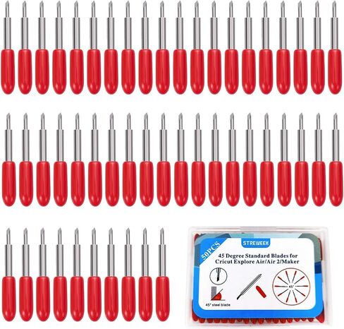 شفرات قطع STREWEEK 50 قطعة متوافقة مع Cricut Explore Air/Air 2/Air 3/Maker 3، تتكون هذه الشفرات ذات النقاط الدقيقة من 10 قطع شفرات قطع ضحلة 30 درجة، و30 قطعة شفرات قياسية 45 درجة و10 قطع شفرات قطع عميقة 60 درجة in Kuwait