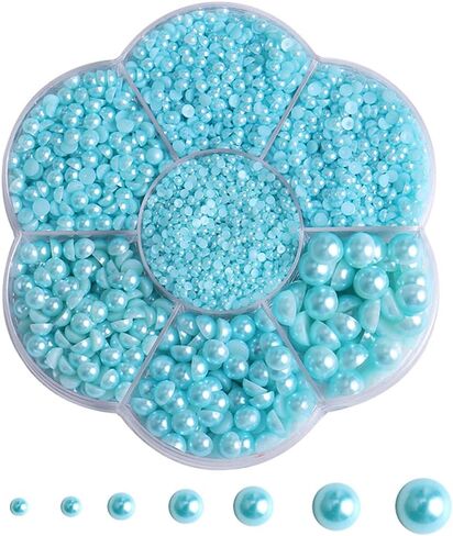 5800Pcs Half Pearls for Crafts, Flatback Pearls for Artwork Making, DIY Rhinestones Accessory Nail Art,Face Gems Jewels Flat Back Craft Pearls for Artist Creative - AB Deep Aqua in Kuwait