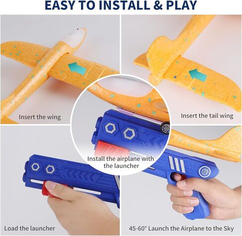 MOZSOY 3 عبوات من ألعاب قاذفة الطائرات، وضعين للطيران، ألعاب طائرة شراعية منجنيق LED للأولاد، ألعاب خارجية للأولاد والبنات 3 4 5 6 7 8 9 10 11 12 عامًا... (3 ألوان) in Kuwait
