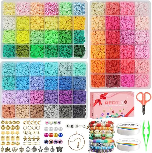 Redtwo 15000 Pcs Clay Beads Bracelet Making Kit, 3 Boxes 72 Colors Friendship Bracelet Kit Flat Polymer Heishi Beads for Jewelry Making, Crafts Gift for Girls Ages 6-12 in Kuwait