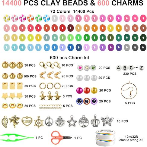 Redtwo 15000 Pcs Clay Beads Bracelet Making Kit, 3 Boxes 72 Colors Friendship Bracelet Kit Flat Polymer Heishi Beads for Jewelry Making, Crafts Gift for Girls Ages 6-12 in Kuwait
