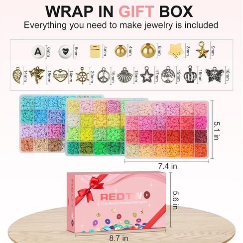 Redtwo 15000 Pcs Clay Beads Bracelet Making Kit, 3 Boxes 72 Colors Friendship Bracelet Kit Flat Polymer Heishi Beads for Jewelry Making, Crafts Gift for Girls Ages 6-12 in Kuwait