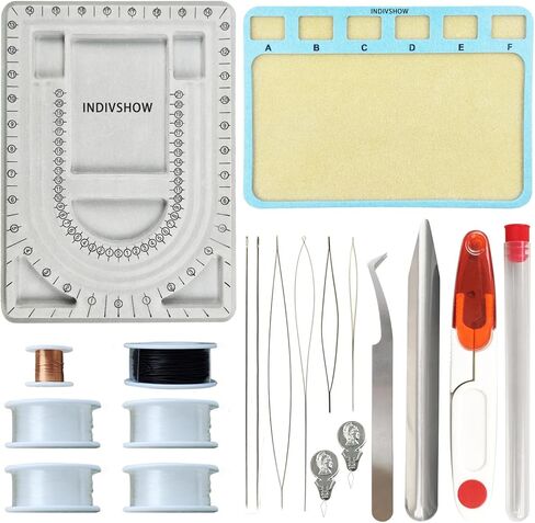 لوح خرز من ذا انديفشو مع خيط مرن 0.8 ملم، 3 قنوات على شكل حرف U و6 اخاديد، رمادي متداخل، 13 × 9.4 انش، لتصميم المجوهرات والقلائد والاساور in Kuwait