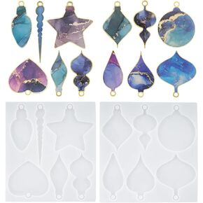 HUAKENER 2 Pcs Christmas Resin Molds, 12 Different Shapes Christmas Ornaments Resin Molds, Xmas Silicone Molds for Epoxy Resin Casting Jewelry Keychain Christmas Tree Pendant Decor