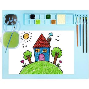 Silicone Painting Mat, Silicone Art Mat with Cup, Silicone Craft Mat with Paint Brush Cleaner Tool, Silicone Artist Mat for Kids Gift Painting Clay DIY Creations, Christmas Gifts Box