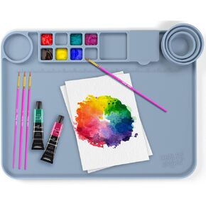 CHALKY CROWN - Silicone Mat with Silicone Cup for Crafts - Silicone Painting Mat - Thick Large Silicone Artist Mat with Cup & Raised Edge for Painting 17.7"x13.7" - Pink
