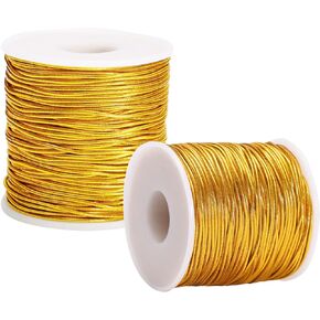Metallic Stretch Cord Elastic Cords Ribbon Metallic Tinsel Cord Dreadlock Braiding Rope for Ornament Hanging Gift Wrapping,1 mm 60 Yards (Gold)