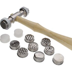 The Beadsmith Interchangeable Texture Hammer - Metal Elements - 10.5 Inches with Wooden Handle, 65mm Steel Head with Twelve 19mm Faces - Texturing Tool Used to Add Patterns & Dimension to Metalwork in Saudi Arabia