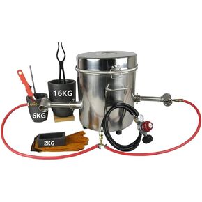 LSMIITTH 16 KG Gas Metal Melting Furnace Kit 2642°F / 1450°C Propane Forge Dual Burner (Each 100,000 BTU) Foundry Home Kiln Smelting Casting Tool Refining Recycle Brass,Gold,Silver A