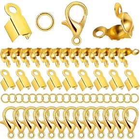 500Pcs DIY Jewelry Making Accessories Set, 150 Crimp Beads Knot Covers, 150 Clamshell Fold Over Cord Ends, 150 Open Jump Rings, 50 Lobster Claw Clasps for Pendants Bracelet Necklace Crafts(Silver)