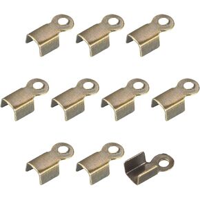 uxcell 400Pcs Fold Over Cord Ends, 3x6mm Terminators Crimp Cap Clasp Tips for Leather Ribbon DIY Craft Making, Bronze Tone