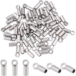 UNICRAFTALE 50Pcs Tube Cord Ends 304 Stainless Steel Cord Ends 2mm Inner Diameter Smooth End Tips Terminators Cord Finding for Cord Bracelets Jewelry Making, Golden in Kuwait