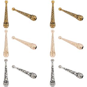PH PandaHall 12PCS Bolo Tie Tips Replacement End Caps, 3 Colors Long Alloy Cord Ends Embossment Carved Fahion Findings for Neckalce DIY Crafts Clothes Decor, Inner Diameter: 5.5mm