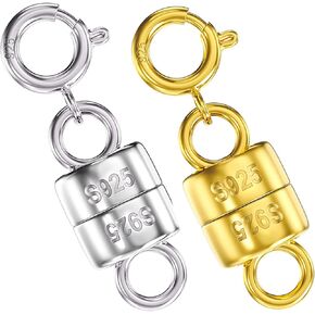 OHINGLT 925 Sterling Silver Magnetic Necklace Clasps and Closures,Gold and Silver Magnetic Clasp Converter for Jewelry Making Supplies,Chain Extender Connector for Small Necklace Bracelet