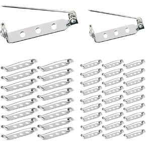 BEADNOVA Brooch Pin Back 60pcs Bar Pin Back 1.5 Inch Clasp Pinback Brooch Backings for Crafts Badge Name Tag DIY Jewelry Making and Craft (60 Pcs, Silver Color)