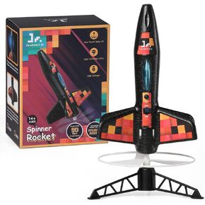 SainSmart Jr. Rocket Launcher for Kids, Motorized Air Rocket Outdoor Toy with LED Light, Self-Launching Rockets Kit, Gift for Boys and Girls (Black)