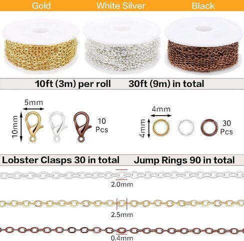 33ft Gold Chain for Jewelry Making Non-Tarnish 18K Gold Plated Stainless Steel Jewelry Chain for Jewelry Making Findings Supplies for Valentines Day Necklaces Earrings Bracelets DIY Crafts - 2mm Links in Saudi Arabia