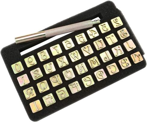 Yoption 27 Pieces Leathercarft Stamping Tool Set, 26 Letters Alphabet Stamps Steel Punch Tool 6mm+1 Stamping Handle for Leather Craft in Kuwait