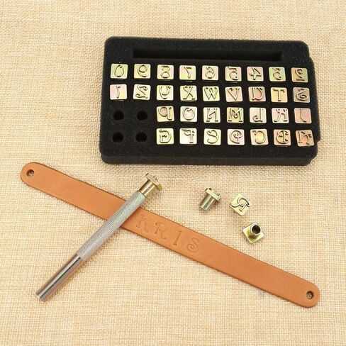 Yoption 27 Pieces Leathercarft Stamping Tool Set, 26 Letters Alphabet Stamps Steel Punch Tool 6mm+1 Stamping Handle for Leather Craft in Kuwait