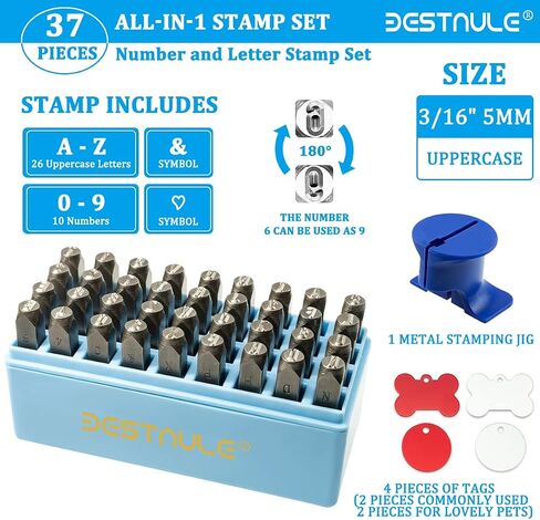 BESTNULE Metal Stamping Kit, Number and Letter Stamp Set (A-Z, 0-9 and &, Love Symbol), Industrial Grade Hardened Carbon Steel, Perfect for Imprinting Metal, Wood, Plastic, Leather (1/8", 3MM) in Kuwait